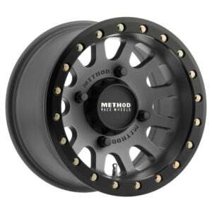 Method MR401 UTV Beadlock 15x7 / 4+3/13mm Offset / 4x136 / 106mm CB Titanium Wheel- Matte Black Ring